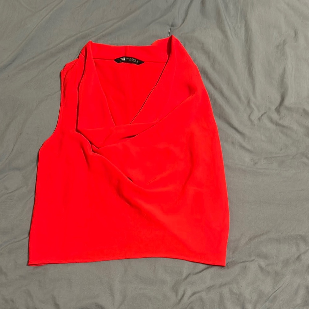 Zara Bold Red Drape Neck Blouse